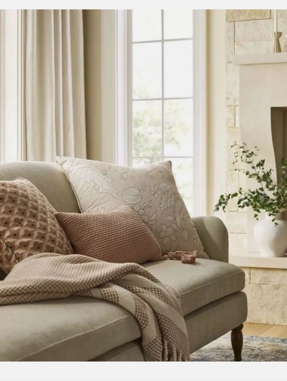 Threshold 24in.×24in. Square Leaf And Floral Tan & Off White Pillow - Picture 2 of 9